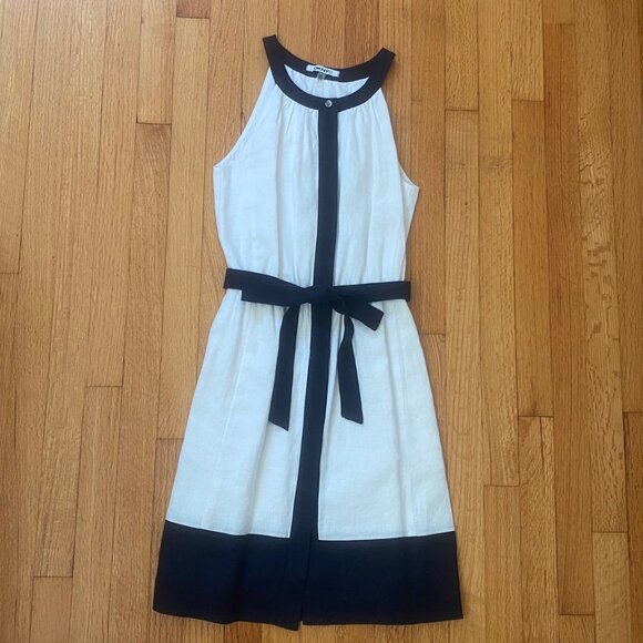 DKYNC White and Navy Blue Linen Button Down Dress - Picture 1 of 12